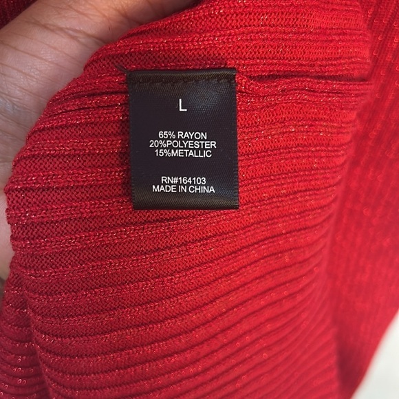 Say What Ribbed Cutout Long Sleeve Sweater Dress Midi - Red Metallic size L - Picture 6 of 8